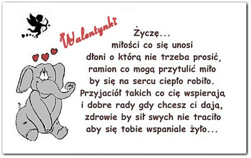 Słonik z życzeniami na walentynki